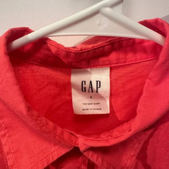 GAP Linen-Blend Easy Shirt Small Coral Pink Button Down - Picture 3 of 6
